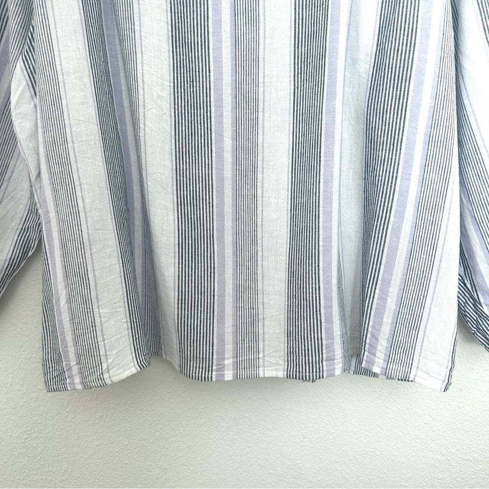 Splendid V-Neck Blouse Tunic Shirt Linen Striped 3/4 Sleeve Black White Size XXL - Picture 4 of 12